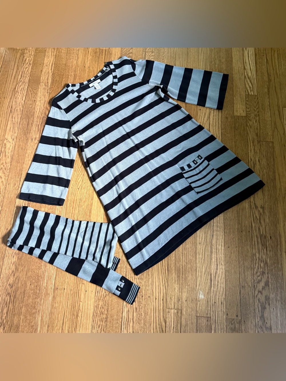 Style & Co Women’s Striped Grey & Black Sweater Dress Tunic size LARGE